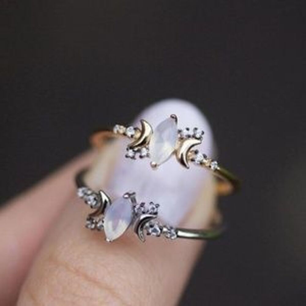 NEW 18K White/Yellow Gold Diamond Moon Ring